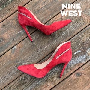 Nine West Red Suede Pointy Toe Pumps